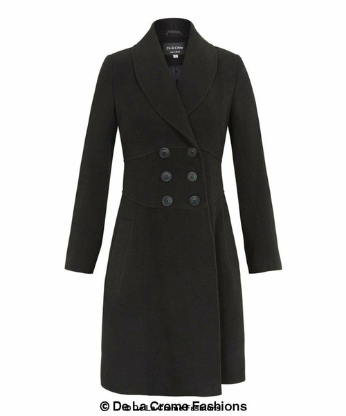 De La Creme – Womens Slim Fit Double Breasted Roll Collared Coat